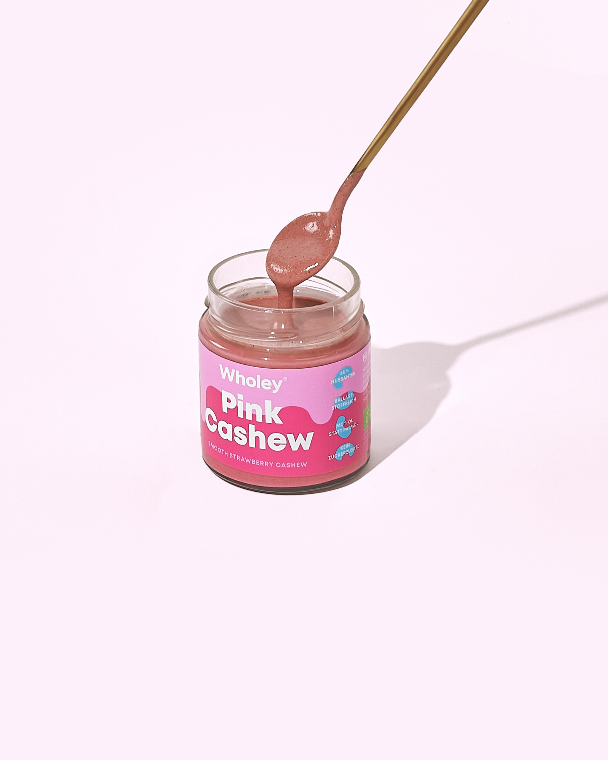 Pink Cashew Nussmus mit Löffel